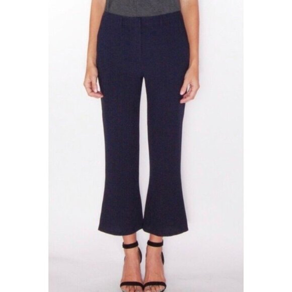 Jenni Kayne Cropped Flare Crepe Navy Pants Acetate Blend Lightweight Size 4 - Picture 1 of 6